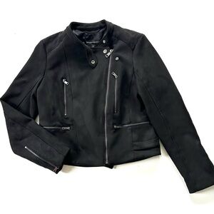 Banana Republic Black Vegan Leather Suede Zip Moto Jacket